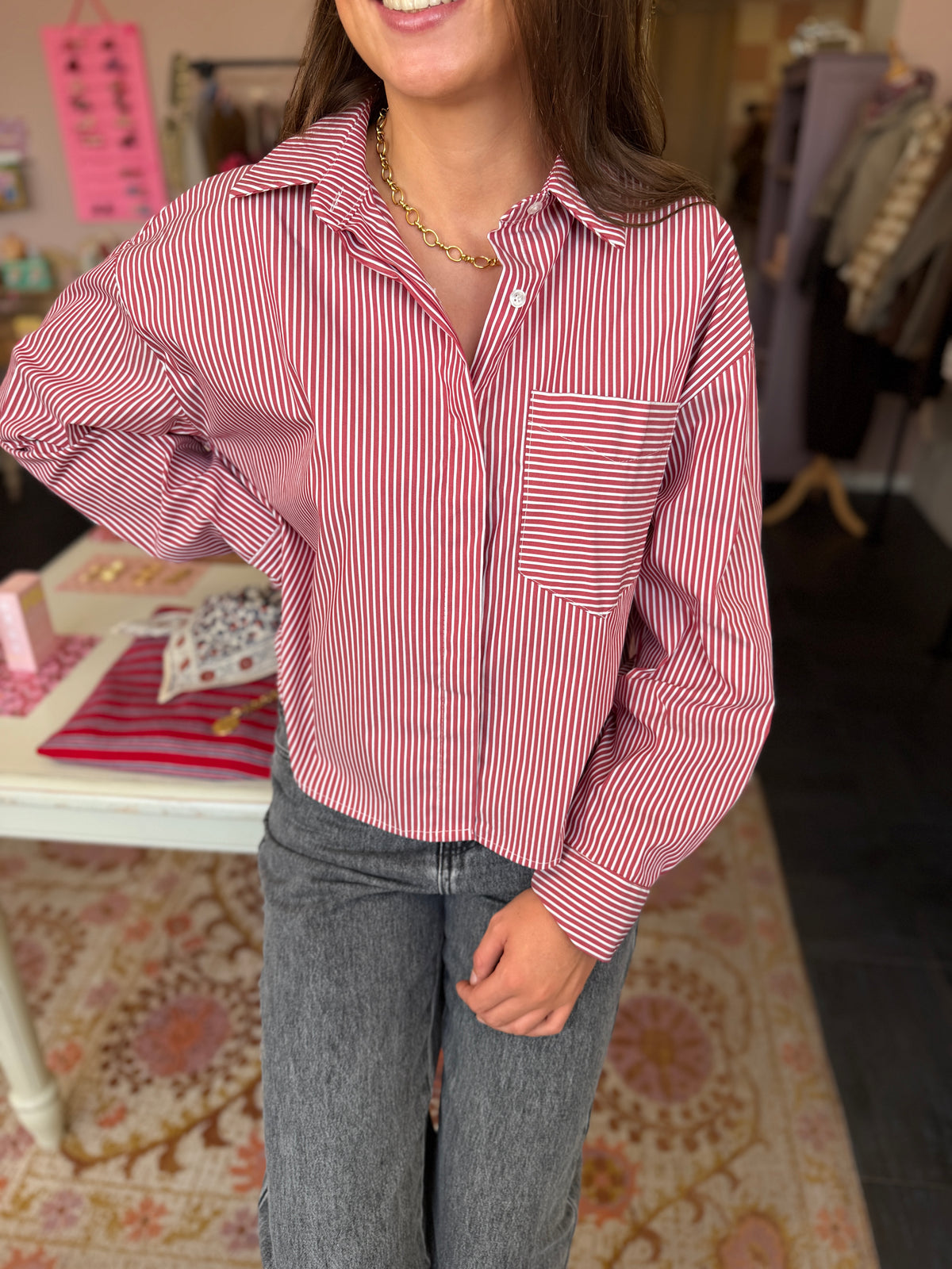 CHEMISE LOU ROUGE RAYURES BLANCHES
