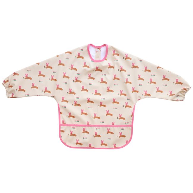 Bavoir tablier manches longues 1-3 ans Lapin rose