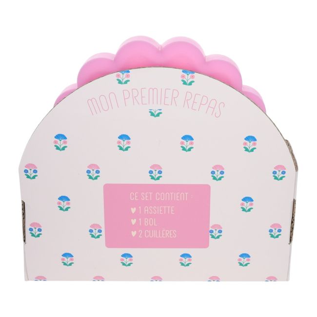 Coffret premier repas bébé silicone fleur rose – Joli Paon