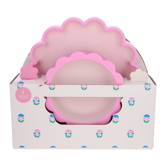 Coffret premier repas bébé silicone fleur rose – Joli Paon