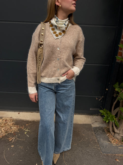 GILET ARMELLE TAUPE/BLANC