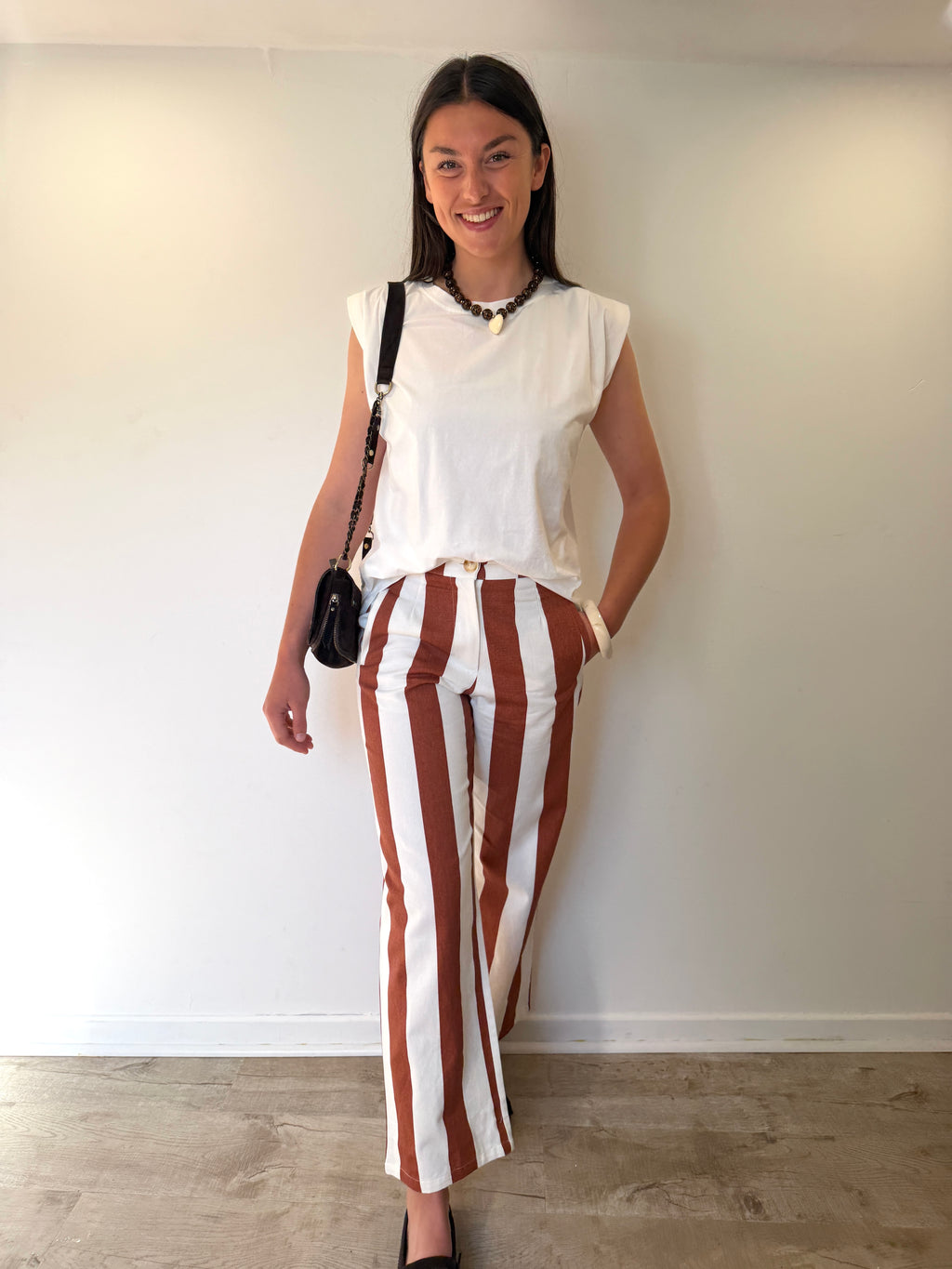 PANTALON MAX TERRACOTTA/BLANC