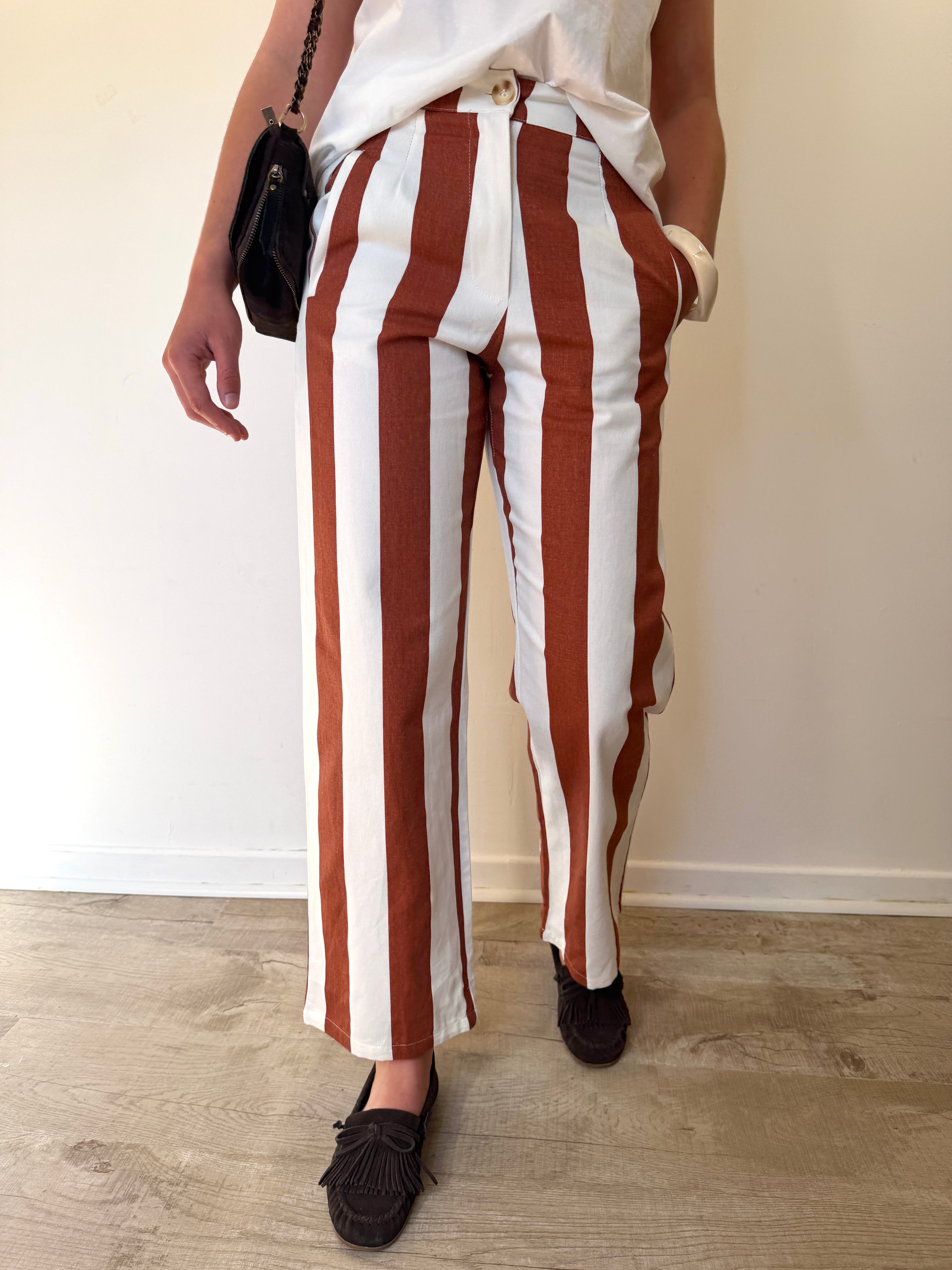 PANTALON MAX TERRACOTTA/BLANC