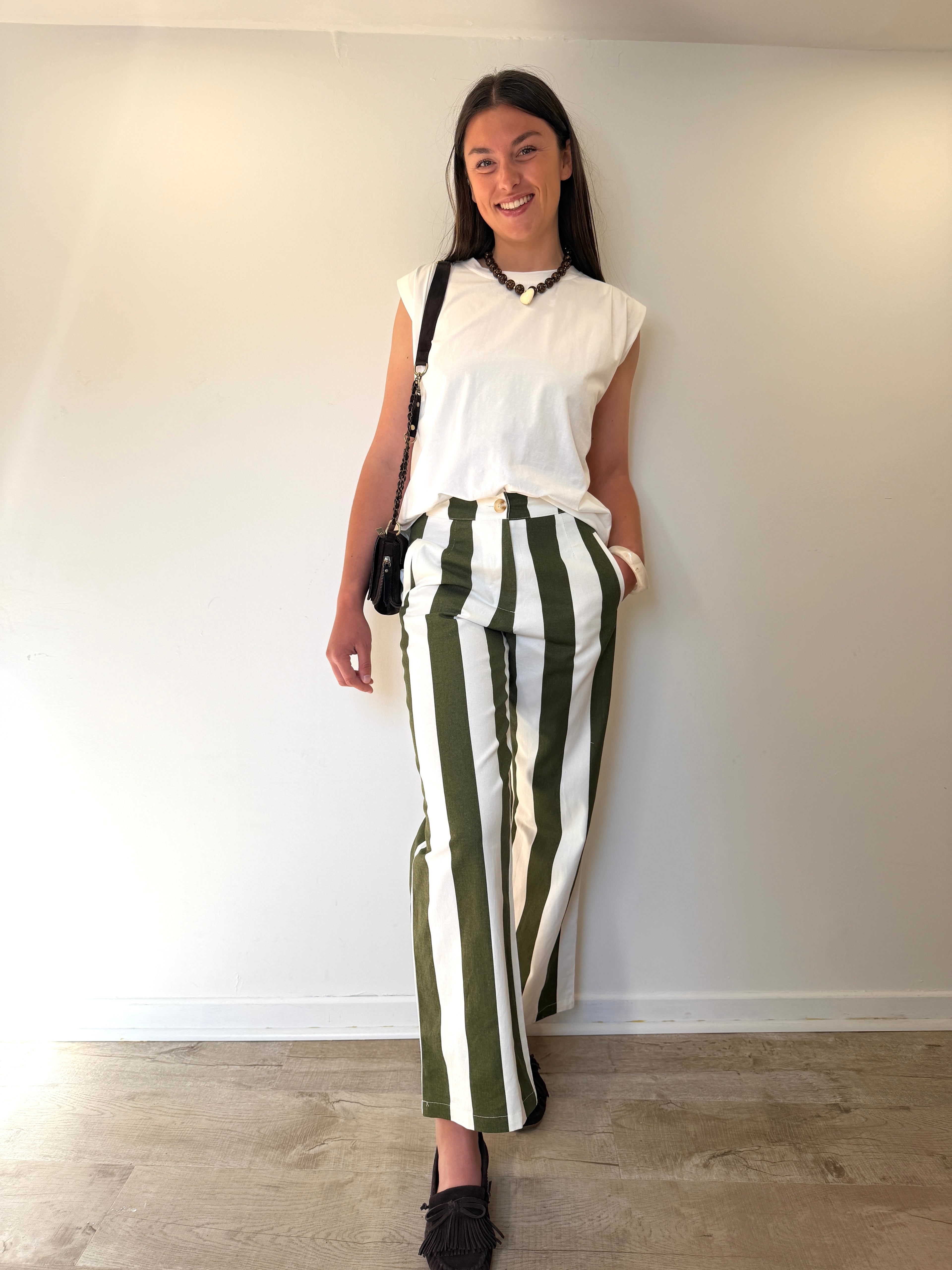 PANTALON MAX KAKI/BLANC