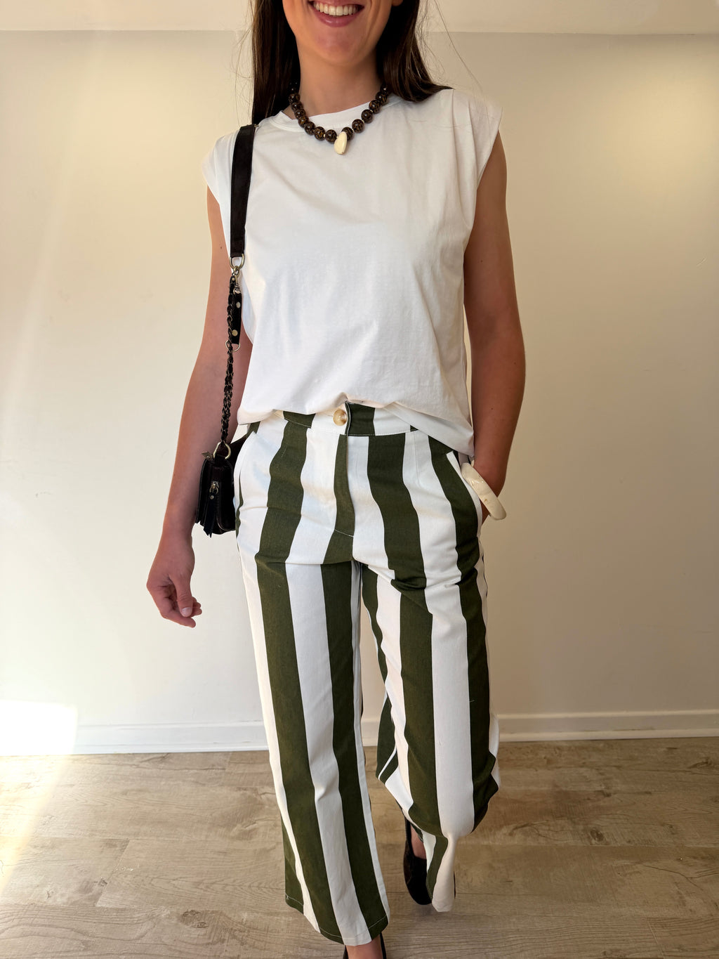 PANTALON MAX KAKI/BLANC